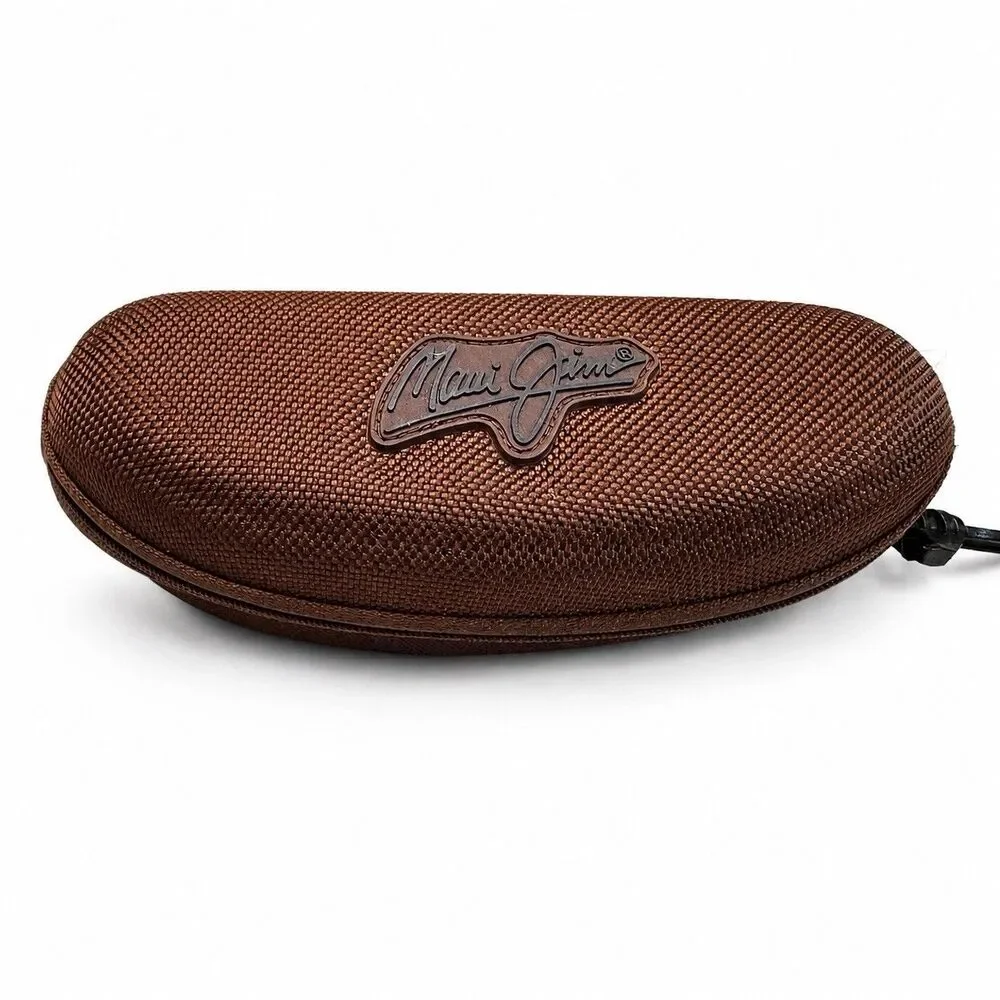 Brown Maui Jim Zip Around Hard Clamshell Sunglasses Case w/ Carabiner Clip